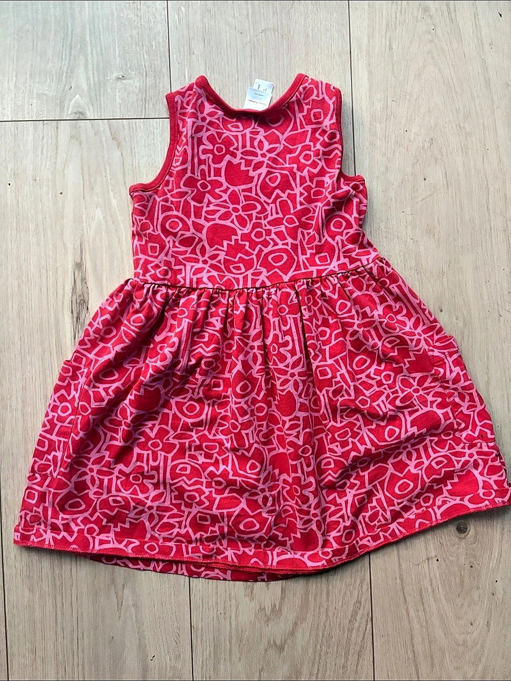 Hanna Andersson Sleeveless Playground Dress with Pockets Girls 8 Red & Pink